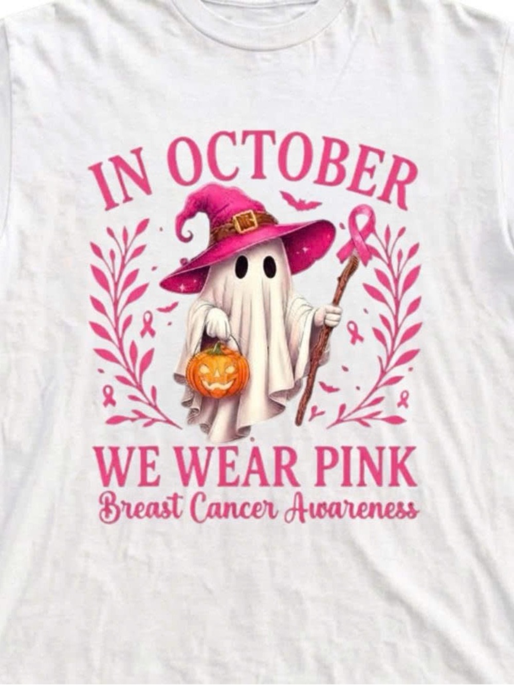 Gildan White Tee - In October We Wear Pink Breast Cancer Awareness